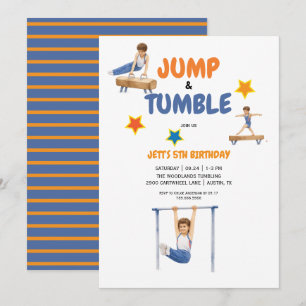 Invitation Fête d'anniversaire de gymnastique avec saut et cu