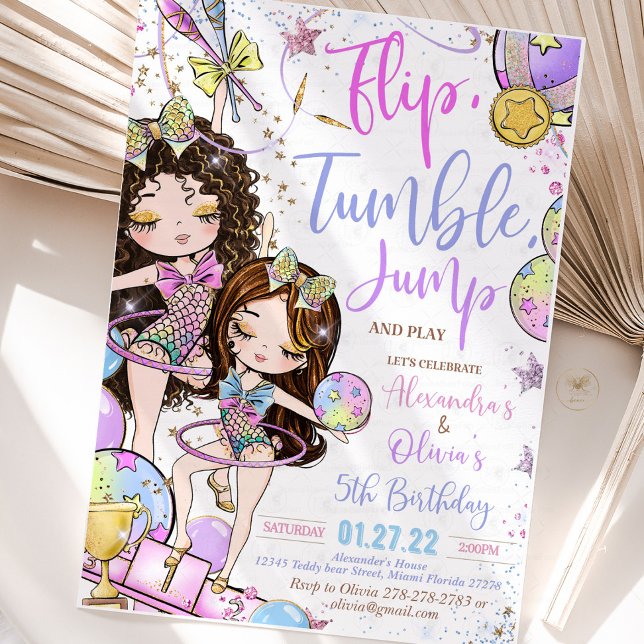 Invitation Fête d'anniversaire de gymnastique i (Gymnastics birthday party invitation, gymnastics invite, gymnast birthday, pink gymnastics party, ed)