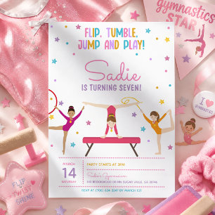 Invitation Fête d'anniversaire de gymnastique Mignonne Coloré