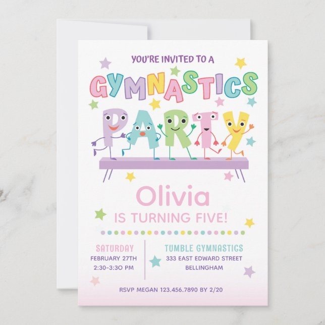 Invitation Fête d'anniversaire de gymnastique pour fille (Devant)