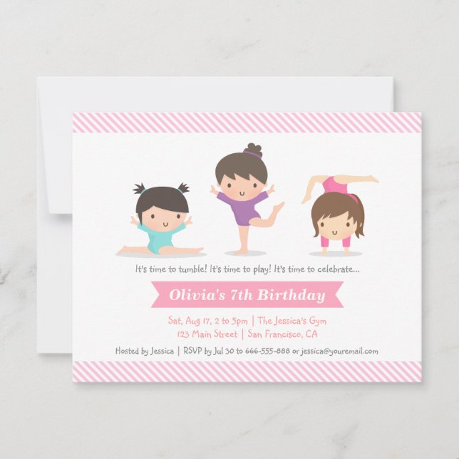 Invitation Fête d'anniversaire de gymnastique pour les Tumbli (Devant)