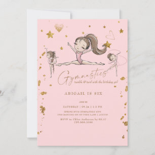 Invitation Fête d'anniversaire de gymnastique rose Tumble & T