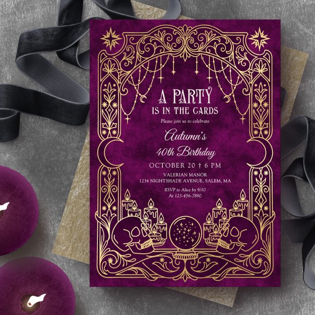 Invitation Fête d'anniversaire de Halloween sorcière de tarot (Créateur téléchargé)