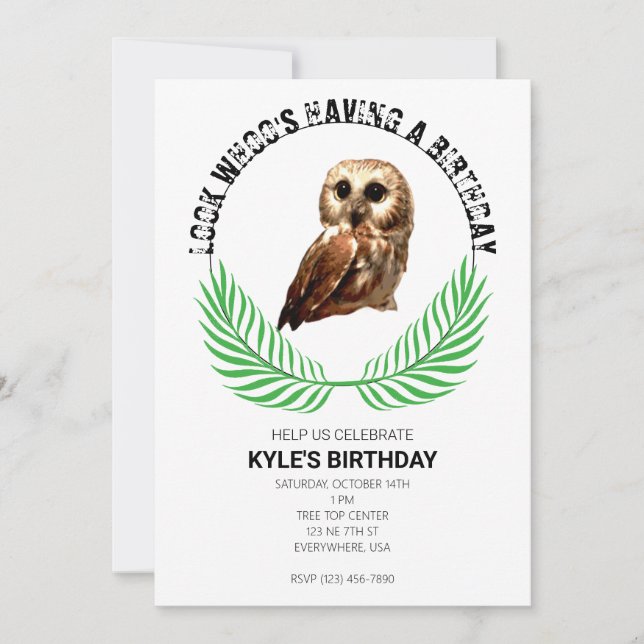 Invitation Fête d'anniversaire de hibou dans la forêt (Devant)