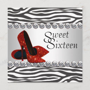 Invitation Fête d'anniversaire de High Heel Shoe Red Zebra