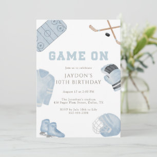 Invitation Fête d'anniversaire de hockey Blue Game On pour en
