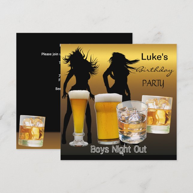 Invitation Fête d'anniversaire de hommes Bière Soirée entre g (Devant / Derrière)