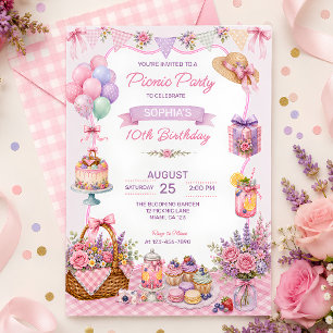 Invitation Fête d'anniversaire de jardin fleuri rose Pique-ni