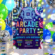 Fête d'anniversaire de jeu d'arcade rétro Neon Glo