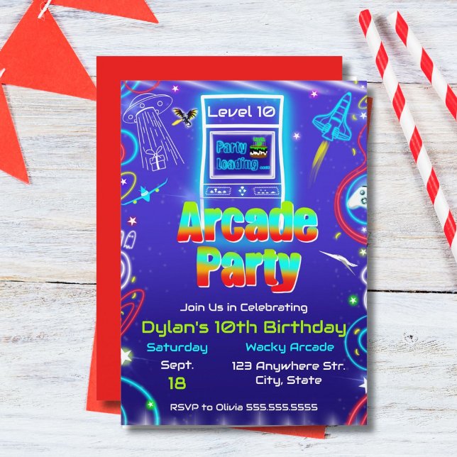 Invitation Fête d'anniversaire de jeu de jeux vidéo rétro Arc (Créateur téléchargé)