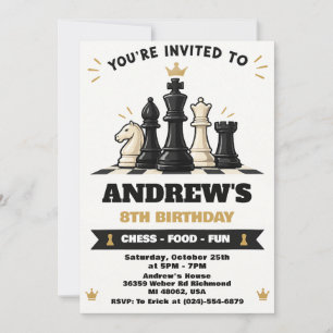 Invitation Fête d'anniversaire de jeu d'échecs personnalisé