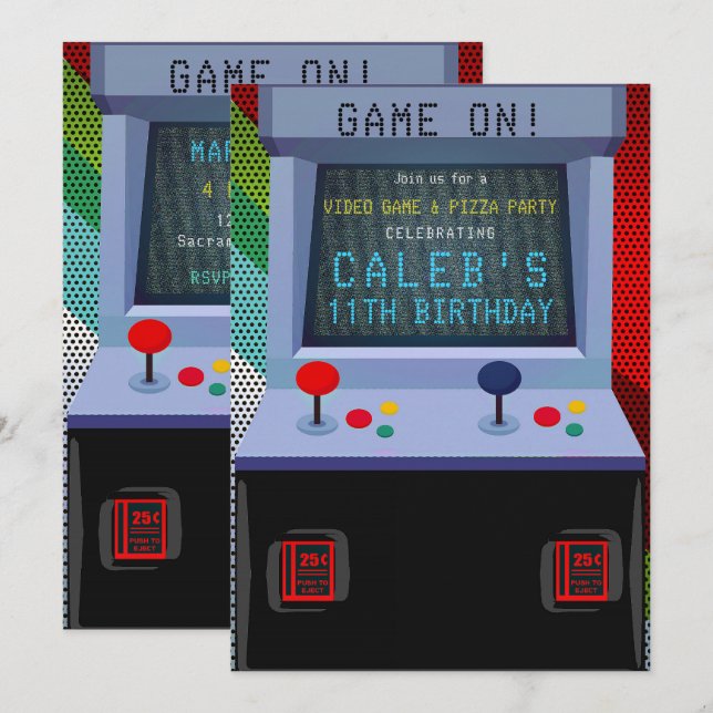 Invitation Fête d'anniversaire de jeu vidéo d'arcade (Devant / Derrière)