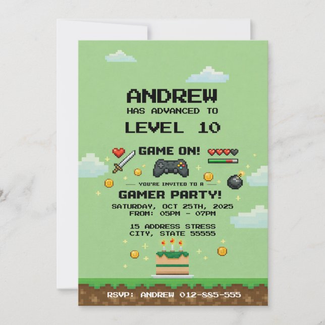 Invitation Fête d'anniversaire de jeu vidéo d'arcade personne (Devant)