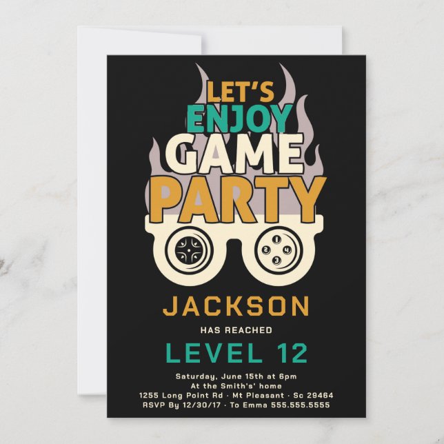 Invitation Fête d'anniversaire de jeu vidéo Level Up (Devant)