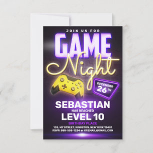 Invitation Fête d'anniversaire de jeu vidéo néon Amusement de