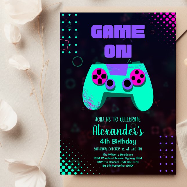 Invitation Fête d'anniversaire de jeu vidéo néon jeu activé n (Créateur téléchargé)