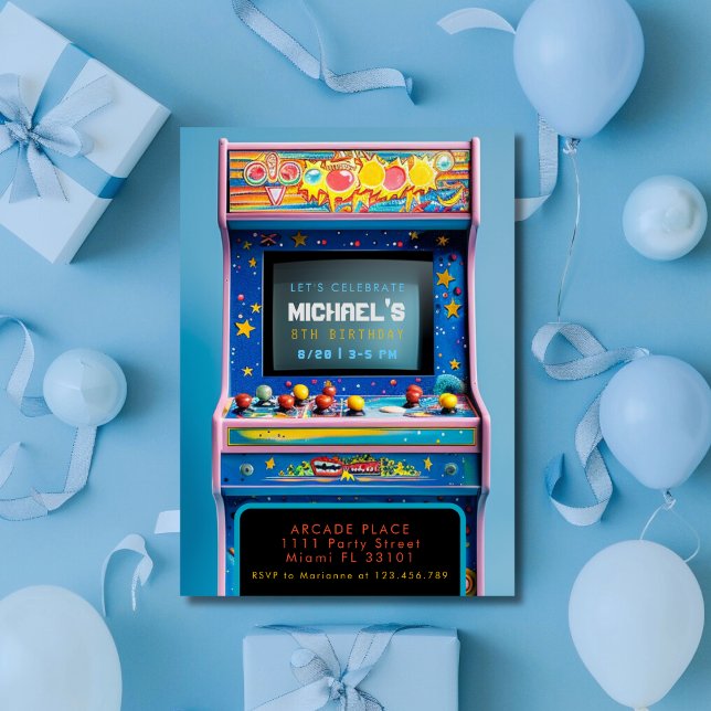 Invitation Fête d'anniversaire de jeux d'arcade rétro (Créateur téléchargé)