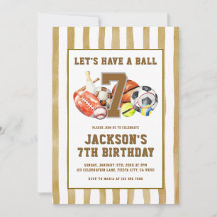 Invitation Fête d'anniversaire de jeux de balle de sports de