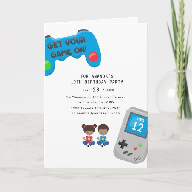 Invitation Fête d'anniversaire de jeux vidéo (Devant)