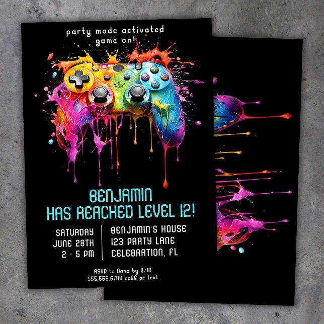 Invitation Fête d'anniversaire de joueur de jeu vidéo sarcell (Créateur téléchargé)