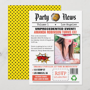 Invitation Fête d'anniversaire de journal rétro