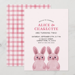 Invitation Fête d'anniversaire de jumeaux Bunny pour bébés fi