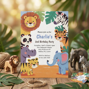 Invitation Fête d'anniversaire de jungle animale pour enfants