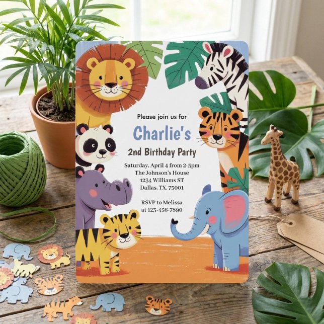 Invitation Fête d'anniversaire de jungle animale pour enfants (Créateur téléchargé)