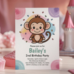 Invitation Fête d'anniversaire de jungle de singe mignon pour
