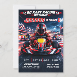 Invitation Fête d'anniversaire de karting personnel pour enfa