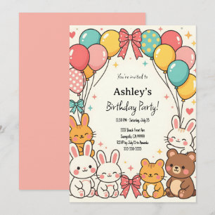 Invitation Fête d'anniversaire de Kawaii Kid's Cute