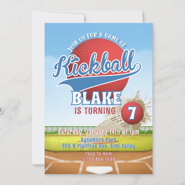 Invitation Fête d'anniversaire de kickball, Anniversaire au p (Devant)