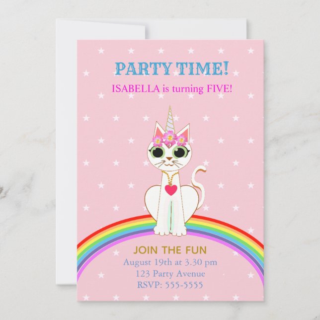 Invitation Fête d'anniversaire de Kitticorn mignon (Devant)