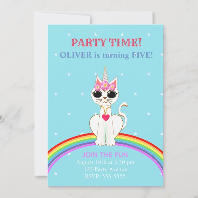 Invitation Fête d'anniversaire de Kitticorn mignon (Devant)