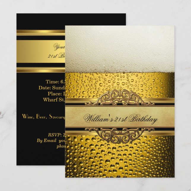 Invitation Fête d'anniversaire de la 21e bière noire or de l' (Devant / Derrière)