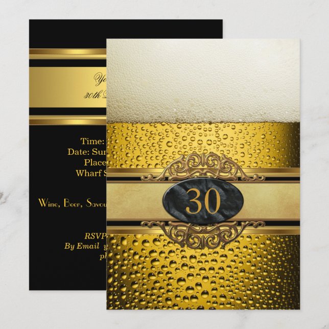 Invitation Fête d'anniversaire de la 30e bière noire or Mans (Devant / Derrière)