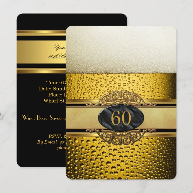 Invitation Fête d'anniversaire de la 60e année Mans Beer Blac (Devant / Derrière)