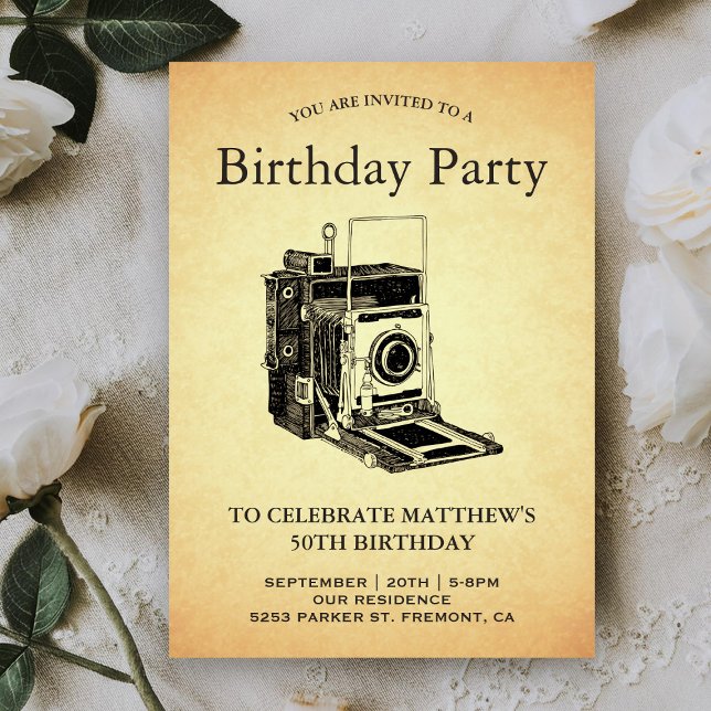 Invitation Fête d'anniversaire de la caméra vintage (Créateur téléchargé)