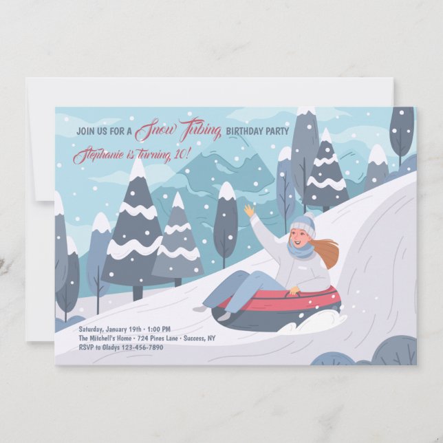 Invitation Fête d'anniversaire de la chasse à la neige (Devant)