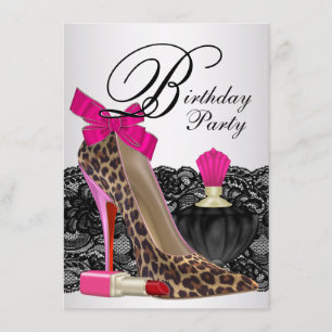 Invitation Fête d'Anniversaire de la Chaussure Leopard Rose