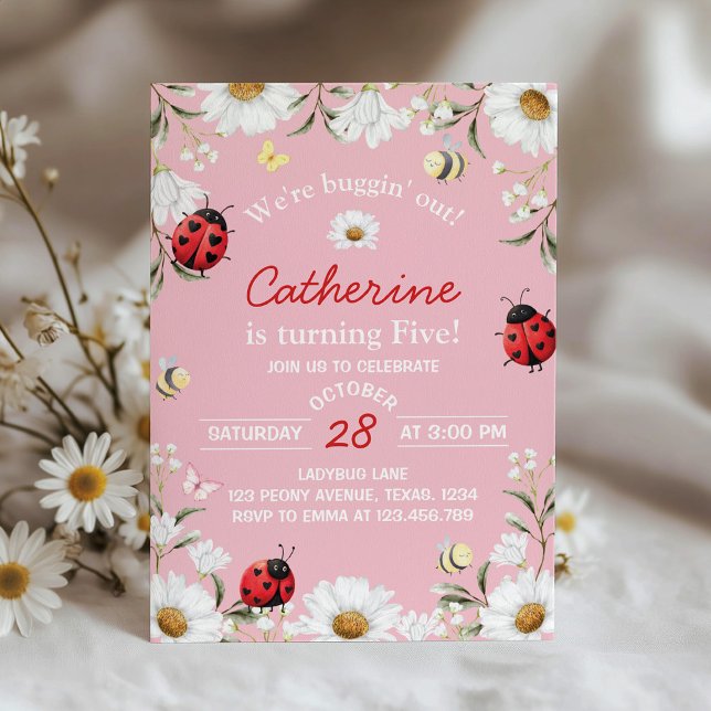 Invitation Fête d'anniversaire de la coccinelle florale Daisy (Créateur téléchargé)