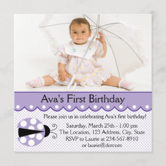 Invitation Fête d'anniversaire de la coccinelle violette