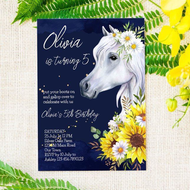 Invitation Fête d'anniversaire de la cofille de cheval blanc (Créateur téléchargé)