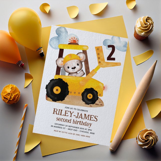 Invitation Fête d'anniversaire de la construction (Get ready to dig in and celebrate with our 'Under Construction' Birthday Invitation!)