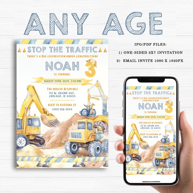 Invitation Fête d'anniversaire de la construction moderne mod (Créateur téléchargé)