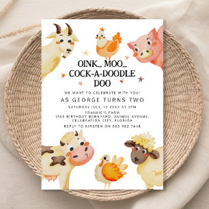 Invitation Fête d'anniversaire de la cour de ferme avec les a