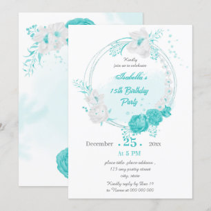 Invitation fête d'anniversaire de la couronne florale blanche