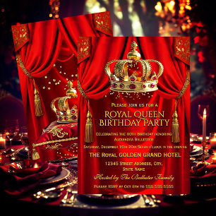 Invitation Fête d'anniversaire de la Couronne Royale Rouge Or