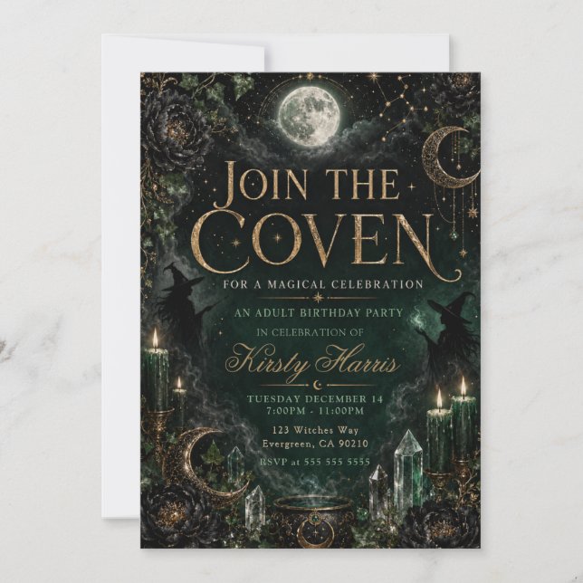 Invitation Fête d'anniversaire de la coven magique (Devant)