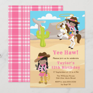 Invitation Fête d'anniversaire de la cow-girl de la peau fonc